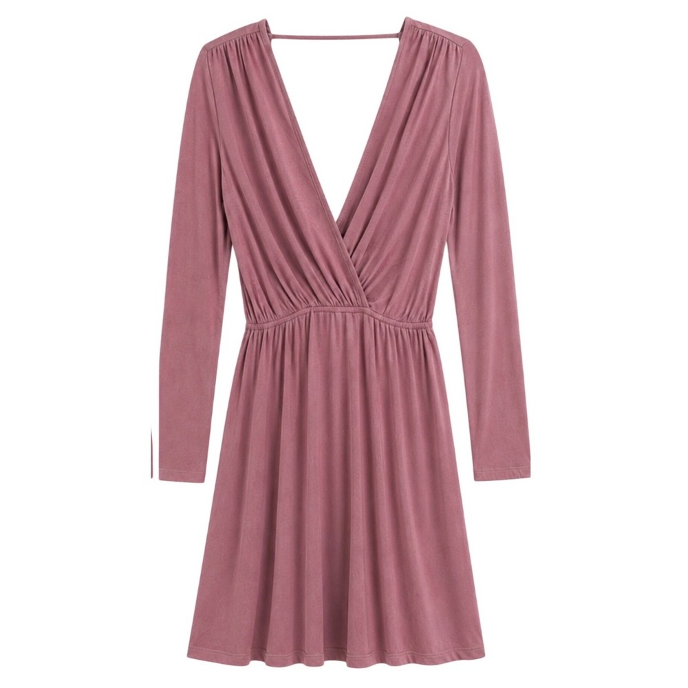 Wet Seal Mauve Pink Long Sleeve V-Neck Surplice Mini Dress Womens Sm‎ Y2K